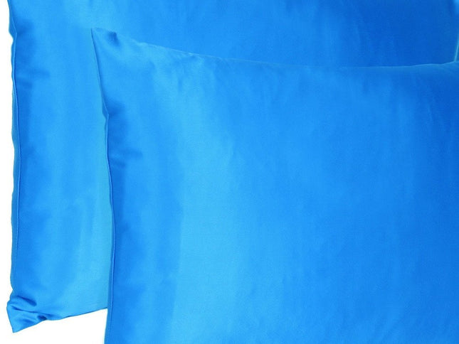 Blue Dreamy Set Of 2 Silky Satin Queen Pillowcases