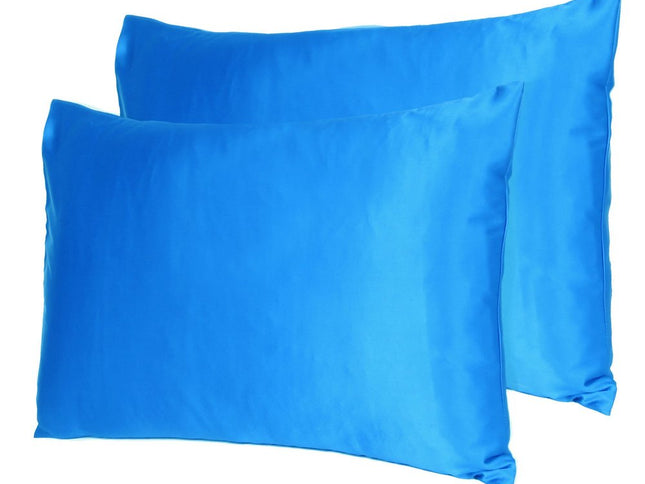 Blue Dreamy Set Of 2 Silky Satin Queen Pillowcases
