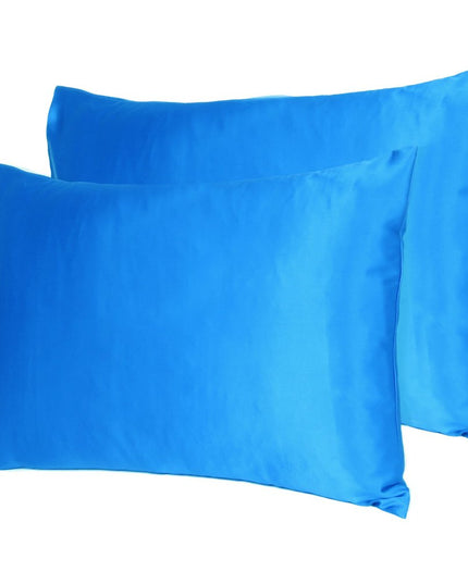 Blue Dreamy Set Of 2 Silky Satin Queen Pillowcases