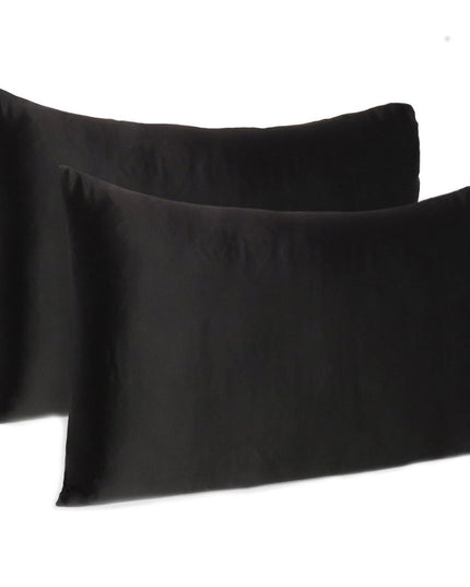 Black Dreamy Set Of 2 Silky Satin Queen Pillowcases