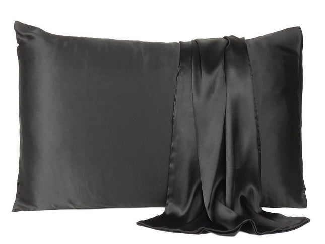 Black Dreamy Set Of 2 Silky Satin Queen Pillowcases