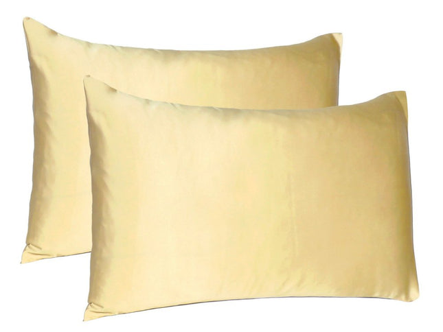 Pale Yellow Dreamy Set Of 2 Silky Satin Queen Pillowcases