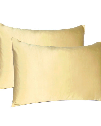 Pale Yellow Dreamy Set Of 2 Silky Satin Queen Pillowcases