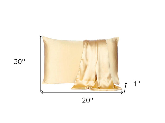 Pale Yellow Dreamy Set Of 2 Silky Satin Queen Pillowcases