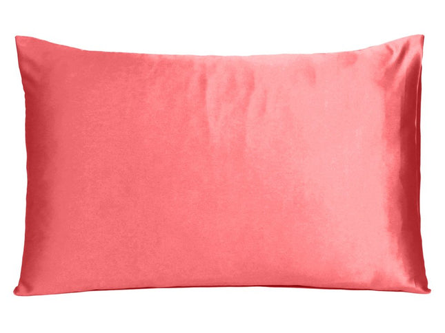 Coral Dreamy Set Of 2 Silky Satin Queen Pillowcases