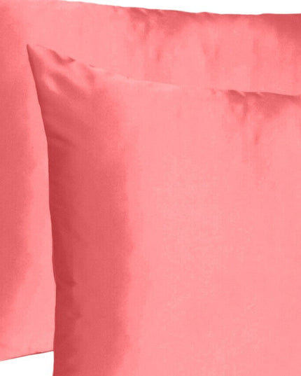 Coral Dreamy Set Of 2 Silky Satin Queen Pillowcases