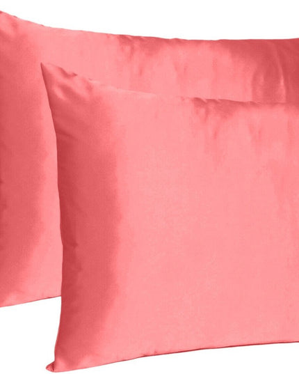 Coral Dreamy Set Of 2 Silky Satin Queen Pillowcases