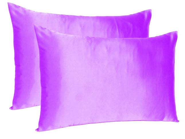 Violet Dreamy Set Of 2 Silky Satin Queen Pillowcases