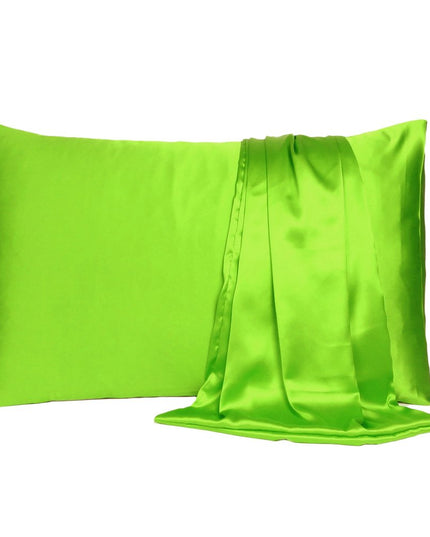Bright Green Dreamy Set Of 2 Silky Satin Queen Pillowcases