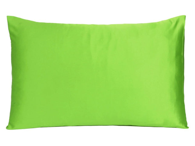 Bright Green Dreamy Set Of 2 Silky Satin Queen Pillowcases