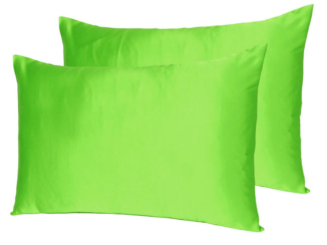 Bright Green Dreamy Set Of 2 Silky Satin Queen Pillowcases