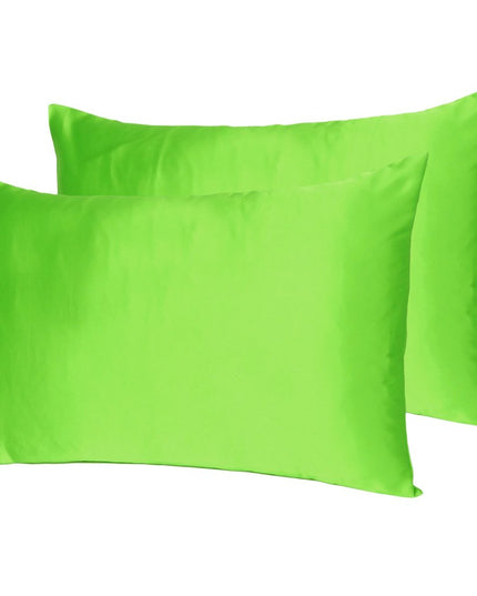 Bright Green Dreamy Set Of 2 Silky Satin Queen Pillowcases
