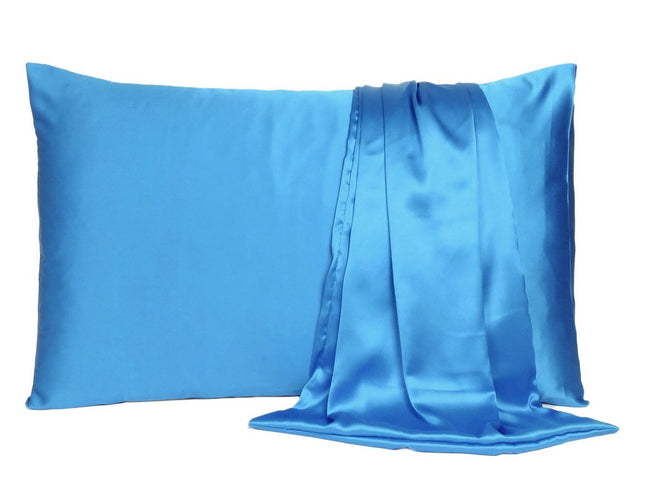 Bright Blue Dreamy Set Of 2 Silky Satin Queen Pillowcases