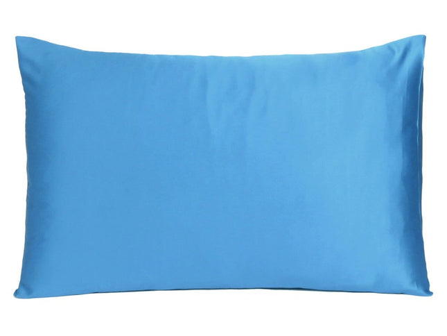 Bright Blue Dreamy Set Of 2 Silky Satin Queen Pillowcases