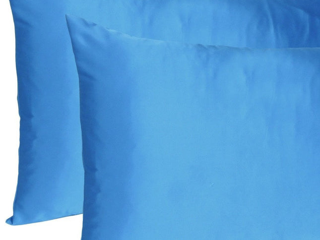 Bright Blue Dreamy Set Of 2 Silky Satin Queen Pillowcases
