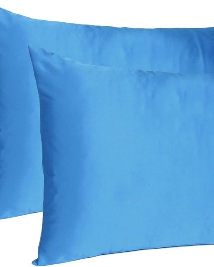 Bright Blue Dreamy Set Of 2 Silky Satin Queen Pillowcases