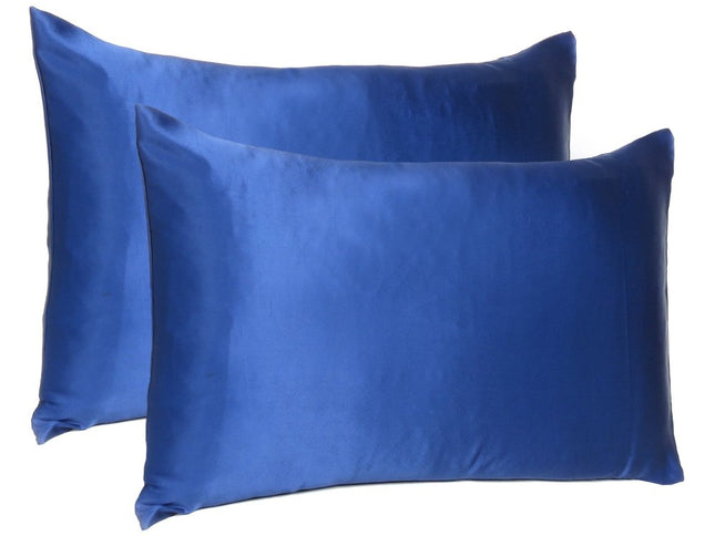 Navy Blue Dreamy Set Of 2 Silky Satin Queen Pillowcases