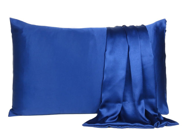 Navy Blue Dreamy Set Of 2 Silky Satin Queen Pillowcases