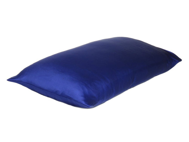 Navy Blue Dreamy Set Of 2 Silky Satin Queen Pillowcases