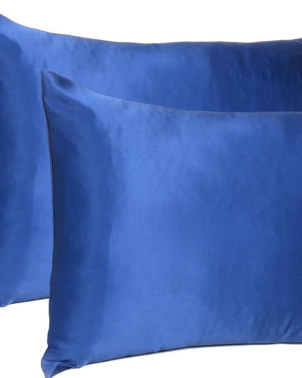 Navy Blue Dreamy Set Of 2 Silky Satin Queen Pillowcases