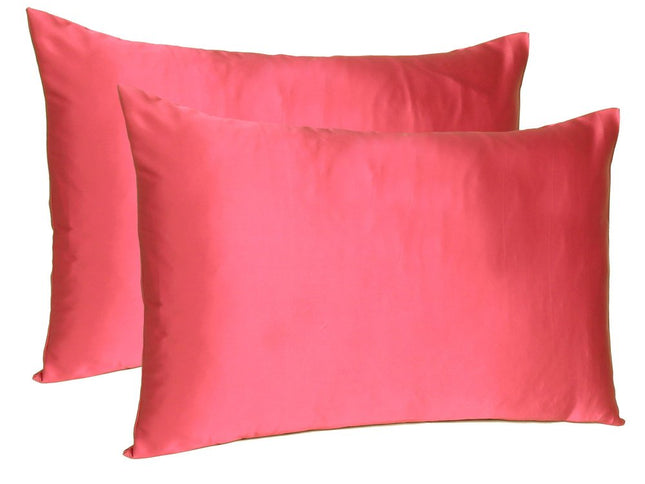 Poppy Red Dreamy Set Of 2 Silky Satin Queen Pillowcases