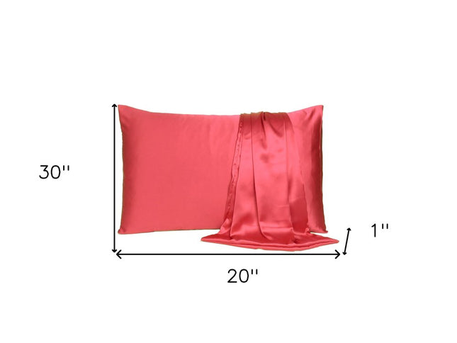 Poppy Red Dreamy Set Of 2 Silky Satin Queen Pillowcases