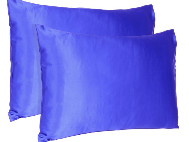 Royal Blue Dreamy Set Of 2 Silky Satin Queen Pillowcases