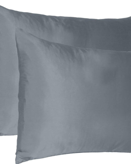 Dark Gray Dreamy Set Of Two Silky Satin Queen Pillowcases