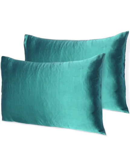 Teal Dreamy Set Of 2 Silky Satin Queen Pillowcases