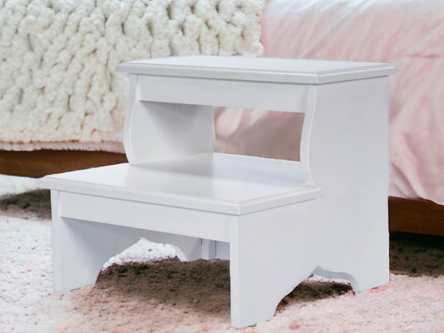 18" White Wood Footstool