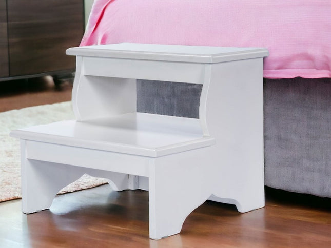 18" White Wood Footstool