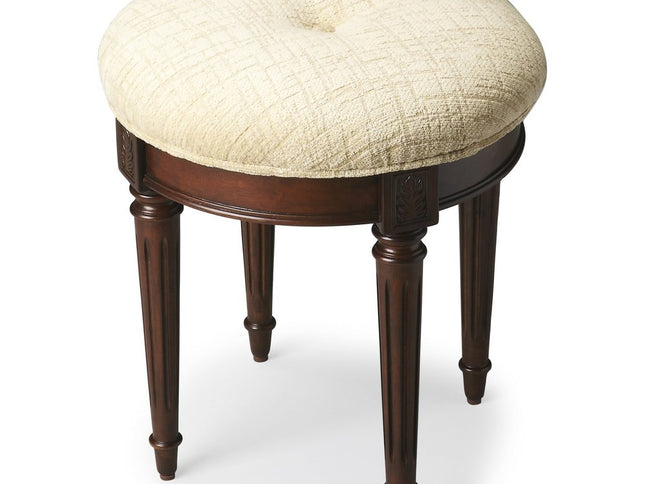 18" Off White Linen And Dark Brown Ottoman