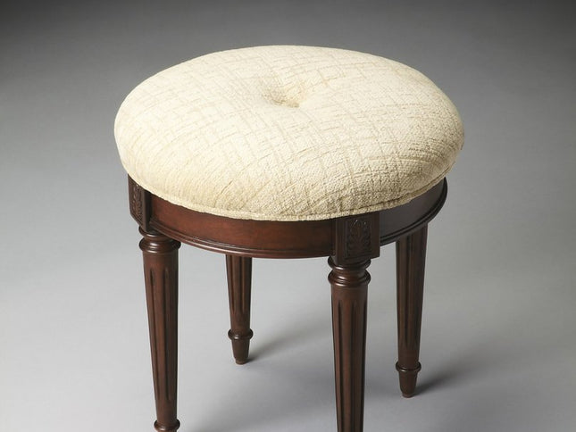 18" Off White Linen And Dark Brown Ottoman