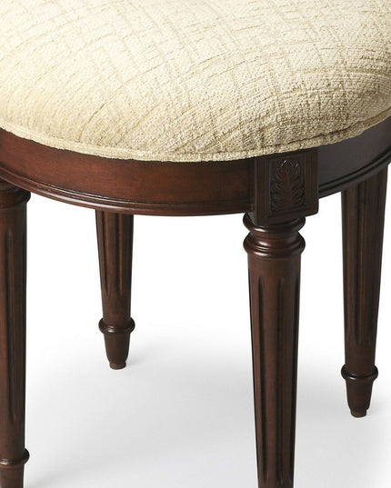 18" Off White Linen And Dark Brown Ottoman