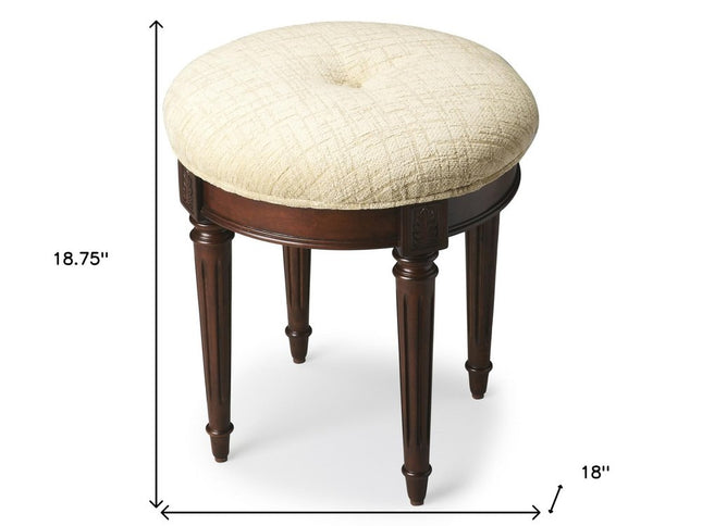 18" Off White Linen And Dark Brown Ottoman