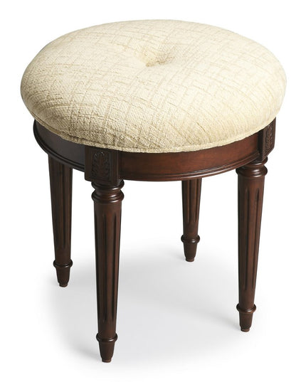 18" Off White Linen And Dark Brown Ottoman