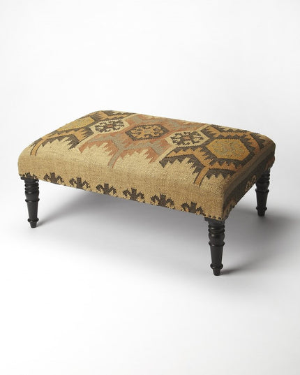 36" Brown Linen Footstool Ottoman