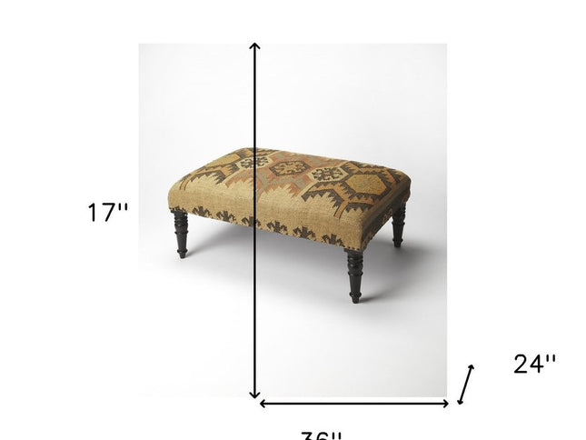 36" Brown Linen Footstool Ottoman