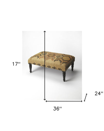 36" Brown Linen Footstool Ottoman