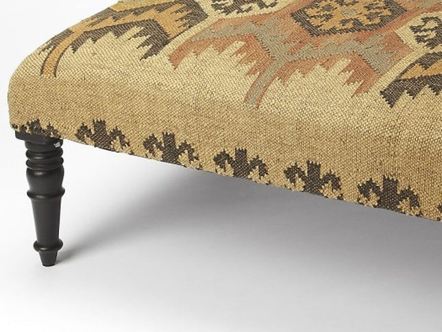 36" Brown Linen Footstool Ottoman