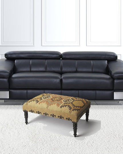 36" Brown Linen Footstool Ottoman