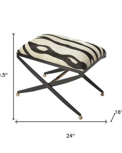 24" Black And White Cotton Blend And Black Ottoman
