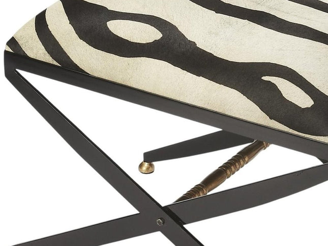 24" Black And White Cotton Blend And Black Ottoman