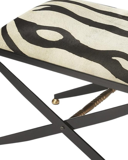 24" Black And White Cotton Blend And Black Ottoman