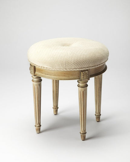 18" Ivory Polyester Blend And Brown Ottoman