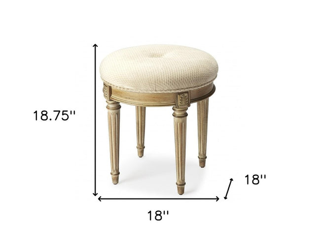 18" Ivory Polyester Blend And Brown Ottoman