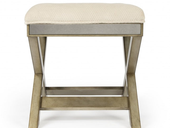 26" Ivory Cotton and Brown Tufted Ottoman