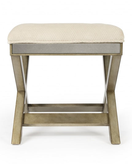 26" Ivory Cotton and Brown Tufted Ottoman