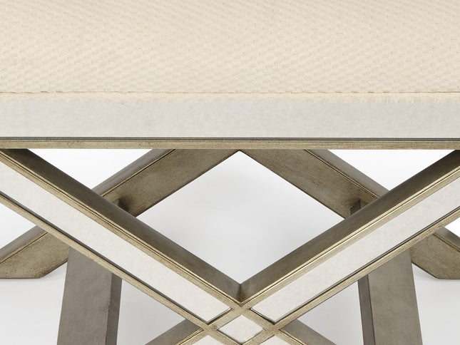 26" Ivory Cotton and Brown Tufted Ottoman