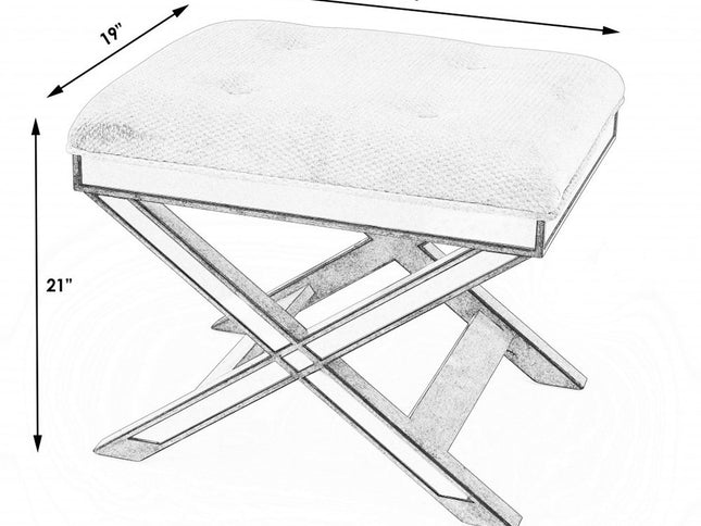 26" Ivory Cotton and Brown Tufted Ottoman